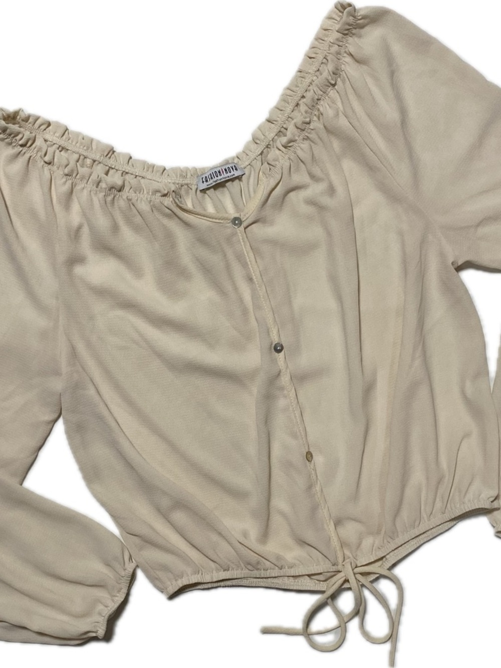 Fashion Nova Cream Off-Shoulder Drawstring Blouse